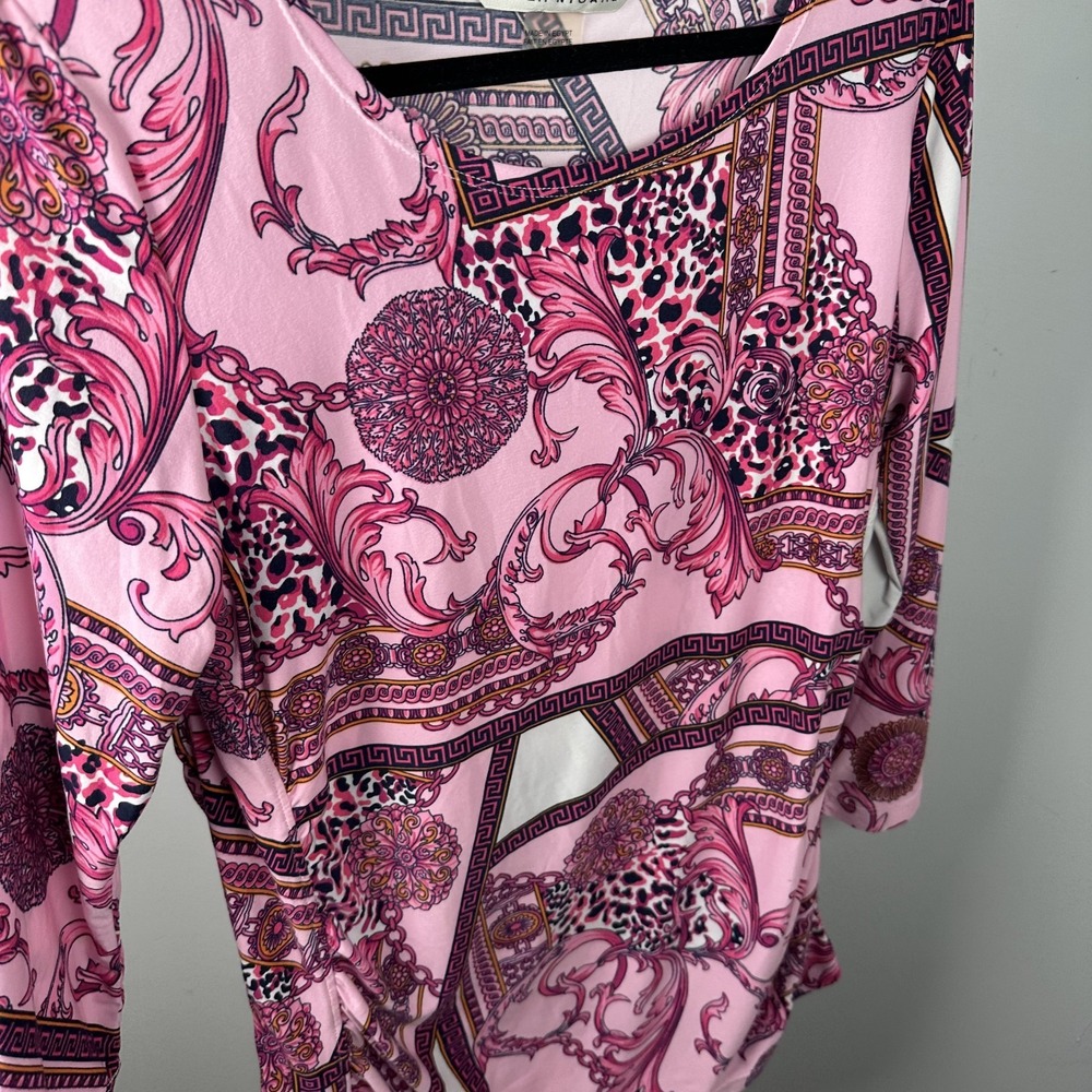 Peter NyGard Womens Medium Top Pink 3/4 Sleeve Chic Colorful Stretch Thin Y2K - Picture 11 of 12